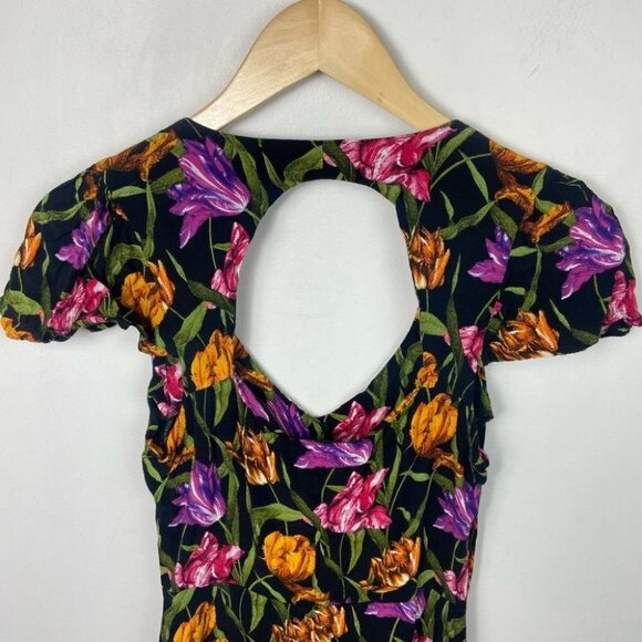 Topshop Tulip Print Tea Dress Open Back Mini Size 4 Floral Flutter Sleeve Boho - Picture 8 of 11